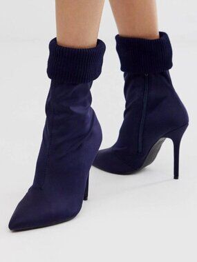 Missguided sock ankle boots in Navy - 35